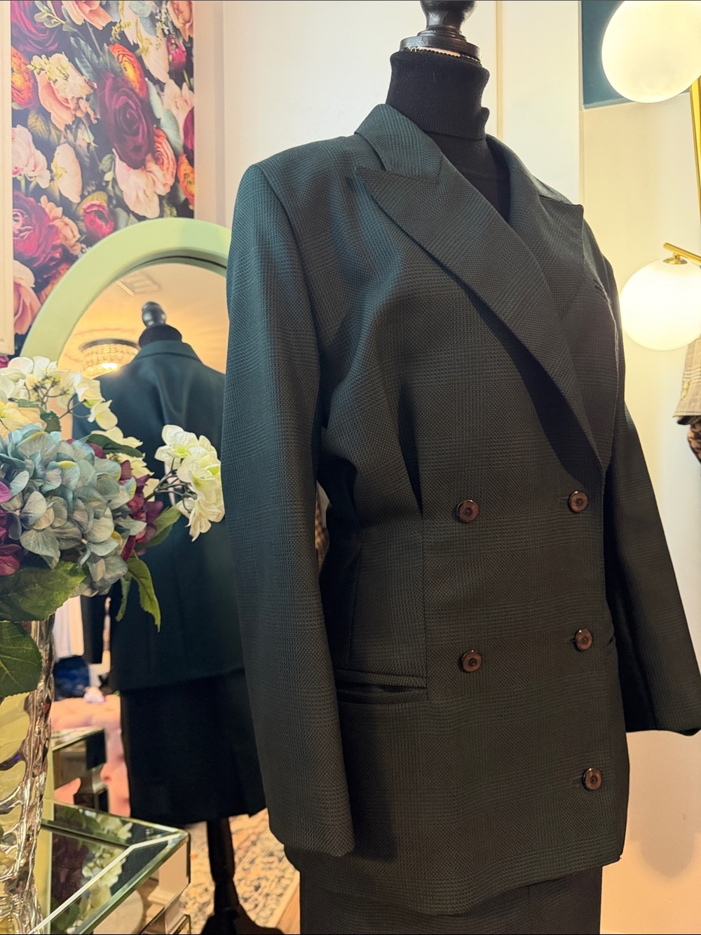 Tuzzi Nero Dark Green Double-Breasted Pencil Skirt Suit